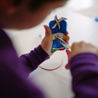 A participant takes part in Making Circles school workshop. Image: James Robertson.